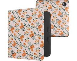 kwmobile e-reader hoesje geschikt voor Tolino Vision 6 hoes - E reader flip case met magnetische sluiting - Ereader cover - Gele bloemen design in geel / groen / beige