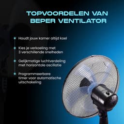 Beper P206VEN130 - Staande Statiefventilator met Timer - Statiefventilator - Ventilator op Statief - Staande Ventilator - Verplaatsbare Ventilator - Mobiele Ventilator - Zwart — thumbnail 3