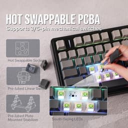 AULA F75 Pro - Draadloze Gaming Toetsenbord - Mechanisch - Zij Bedrukte toetsen - Gasket - Hot Swap - Tri mode - QWERTY Toetsenborden- 80 Keys - Zeerif zwart — thumbnail 5