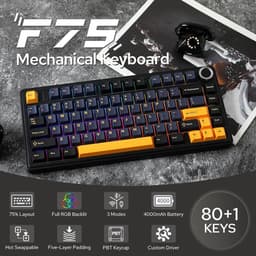 AULA F75 - Draadloze Gaming Toetsenbord - Mechanisch - Gasket - Hot Swap - QWERTY Toetsenborden - Tri mode - 80 Keys - Donder zwart — thumbnail 4