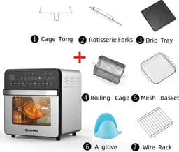 Biolomix - 15L - Airfryer - 11 in 1 - Multifunctionele Elektrische Oven - 1700 Watt - Led Touchscreen - Met Venster - Air Fryer - RVS - Zilver — thumbnail 4