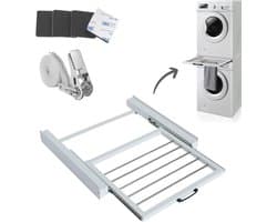 Dastium Home - Stapelkit Voor Wasmachine En Droger - Witte Stapelkit Met Droogrek - Tussenstuk Met Uitschuifbare Handdoekhouder - Wit