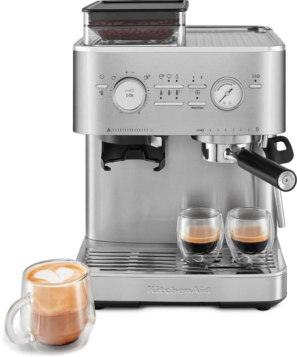 KitchenAid Halfautomatische Espressomachine - Ingebouwde koffiemolen, kantelbaar stoompijpje, 15 bar pomp en drukmeter - Roestvrij staal — afbeelding 1
