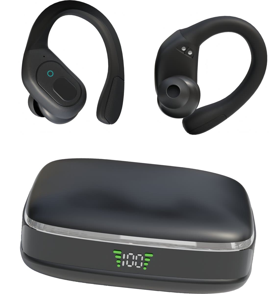 Audrax® Sport Pro Draadloze Sport Oordopjes - Met Siliconen Oorhaak - 75 uur Speeltijd - Ruisonderdrukking - Waterbestendig - Bluetooth Oordopjes - Sport Oortjes - Geschikt voor Apple en Android - Zwart — afbeelding 1