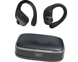 Audrax® Sport Pro Draadloze Sport Oordopjes - Met Siliconen Oorhaak - 75 uur Speeltijd - Ruisonderdrukking - Waterbestendig - Bluetooth Oordopjes - Sport Oortjes - Geschikt voor Apple en Android - Zwart