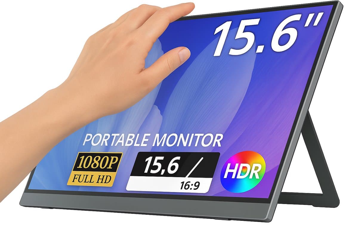Draagbare LCD-Monitor - Draagbare Monitor Met Touchscreen - Ultradunne 15.6Inch 1920*1080P IPS Monitor - Full HD - Met Standaard - HDMI Portable Gaming Monitor - Zakelijke Draagbare Mini Laptop - Zwart — afbeelding 1