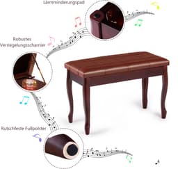 COSTWAY Pianobank Pianokruk van massief hout, pianobank gestoffeerd, pianozitbank, keyboardbank pianobank 75x35x49cm (bruin) — thumbnail 3
