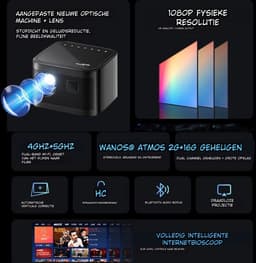 Elementkey BEAM21 – Android 9.0 Beamer – Projector Met Autofocus – 180 ANSI Lumen – Native Full HD Beamer – Bluetooth Speaker – Donker Grijs — thumbnail 5