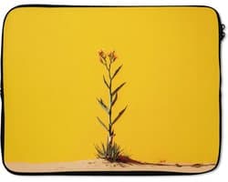 Laptophoes 15.6 inch - Zand - Plant - Geel - Minimalitisch - Laptop sleeve - Binnenmaat 37x26 cm - Zwarte achterkant