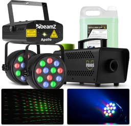 BeamZ lichtset met laser, PAR spots en 500W rookmachine met 5 liter rookvloeistof — thumbnail 1
