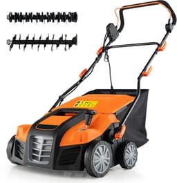 COSTWAY Elektrische verticuteermachine en gazonventilator, 41 cm, 15 A 2-in-1 verticuteermachine met 3 standen hoogteverstelling en 5 niveaus werkdiepte, inklapbare GEH-gazonventilator met 55 l — thumbnail 1
