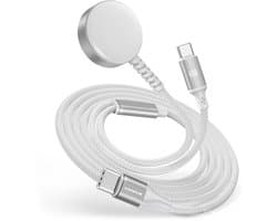 2-in-1 USB C kabel naar USB-C + geschikt voor Apple Watch Oplader - Nylon Gevlochten - 60W Snellader Kabel - Geschikt voor iPhone 15, 16, AirPods en AirPods Pro met MagSafe