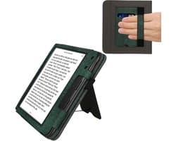 kwmobile flip cover voor e-reader - geschikt voor Kobo Libra Colour - Van imitatieleer en -suède - In donkergroen / donkergrijs