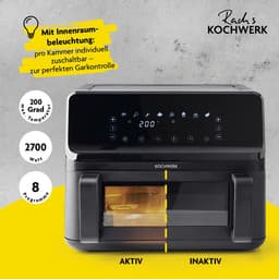 Rachs KOCHWERK Vario-dubbelkamer heteluchtfriteuse 9 L | Airfryer met splitsbare kamer, touchscreen & 8 programma’s | Vetarm frituren zonder olie | 2700 W Smart-Cook functie — thumbnail 7