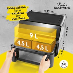 Rachs KOCHWERK Vario-dubbelkamer heteluchtfriteuse 9 L | Airfryer met splitsbare kamer, touchscreen & 8 programma’s | Vetarm frituren zonder olie | 2700 W Smart-Cook functie — thumbnail 2