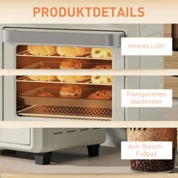 ZYLARO mini Airfryer oven - Vrijstaande Elektrische Oven - AirFryer, Bakken, Grillen en meer - 10 Liter - 1000 Watt - Vintage crème wit — thumbnail 4