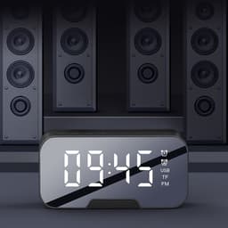 Digitale wekker met bluetooth speaker, radio, spiegel en TF ingang. zwart — thumbnail 1