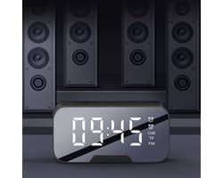 Digitale wekker met bluetooth speaker, radio, spiegel en TF ingang. zwart