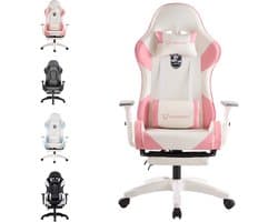 FOXSPORT Gamestoel - Gaming Chair - Ergonomisch - Verstelbaar - Met lendensteun en hoofdsteun - Met voetsteun - Bureaustoel - Racing -Wit/Roze
