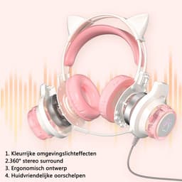 KINSI Gaming Headset met Kattenoren - Ruisonderdrukkende Microfoon 360°, RGB Verlichting & Comfortabele Oorkussens — thumbnail 3