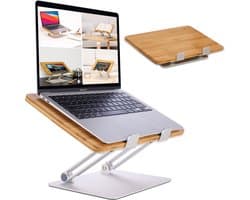 Hennez Laptophouder Laptop Stand Hoogte Verstelbaar Opvouwbaar - Laptop Stand Stabiel - Ipad Stand Rechthoekig Aluminium Bamboe Notebook Stand