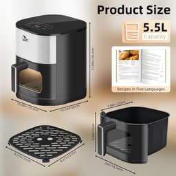 Uten Airfryer XXL 200E - Dual Blaze Technologie - Hetelucht friteuse - 5.5 liter - 14 programma's - 40ºC tot 200ºC - PFAS vrij - 2000W - Zilver — thumbnail 9