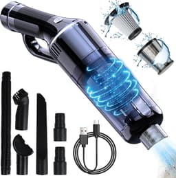 Handheld stofzuiger 120 W/15000 Pa mini-multifunctioneel draagbaar-licht draadloos-oplaadbaar-Zoeken naar dierenharen-auto-thuis-2 wasbare HEPA-filters voor nat en droog (zwart) — thumbnail 1