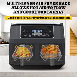 Airfryer Rek, Geschikt voor Ninja Dual Airfryer, 3 stuks gelaagde dehydrator rekken, RVS grillrek Rechthoekige, Airfryer-mandlade, met clip en verhoogde voetjes, Geschikt voor dubbele mand Airfryers — thumbnail 4