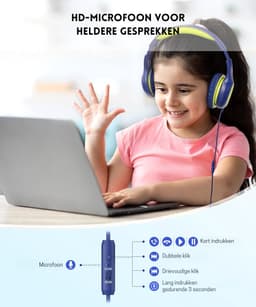 Intelectro Koptelefoon voor Kinderen - Veiligheid en Plezier in Eén! - Hoogwaardige Stereogeluid - Comfortabele Draagervaring - HD Microfoon - Volumeregeling - Brede Compatibiliteit en Audio Delen - Groen/Blauw - Levering Sneller dan Aangegeven! — thumbnail 3