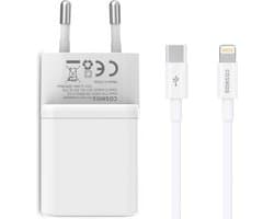 COSMOS® 20W oplader USB C - Snellader oplader met Lightning kabel - Geschikt voor Apple iPhone oplader en iPad - Power Adapter 20W snellader met Oplaadkabel