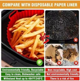 5 stuks Zwarte en rode Airfryer Liners, Airfryer Siliconen Pot, Siliconen Airfryer Liners, Airfryer Accessoires, Vervangende Wegwerp Perkamentpapier Liners Voor koken, 19 cm x 22,5 cm, 4,5 liter — thumbnail 2