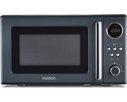 MEDION Retro magnetron (20 liter, ca. 800 watt, 5 magnetronstanden, digitaal display, ontdooifunctie, compact) grijs