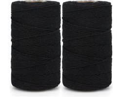 Zwarte Bakkerij Binddraad, 2 x 100m Katoenen Touw, 2mm Creatief Touw voor DIY Kunst en Tuinieren, Perfect voor Ambachtelijke Projecten