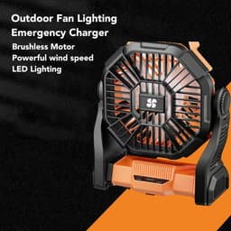Draagbare Ventilator - Kampeer Ventilator - Buiten Koelen - Met LED Lantaarn - 10400mAh Batterij - Oranje — thumbnail 2