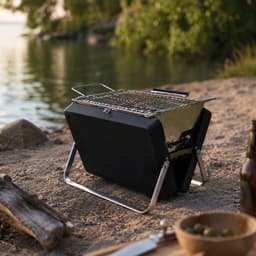MikaMax Koffer BBQ - Houtskool BBQ - Mini Barbecue - Mat Zwart - Incl. Rooster - Grill Grootte 25 x 18 cm - Totaal Grootte 30 x 7,5 x 22,5 cm — thumbnail 3