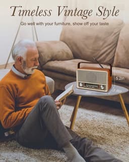 Vintage Draagbare Radio - Retro AM/FM/SW Radio met Bluetooth - 1800 mAh Oplaadbare Batterij - Draagbare Werksite en Camping Radio met USB, TF en AUX - Grote Knoppen voor Senioren - Goud — thumbnail 4