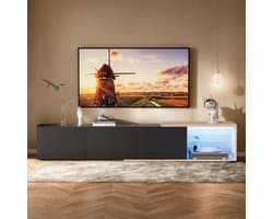 Uitschuifbare TV Kast - TV Meubel Uitschuifbaar - Opbergen Woonkamer - Met LED Inductie - 163-240 cm - Zwart