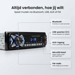 Autoradio met Bluetooth voor alle auto's - USB, AUX en Handsfree - Afstandsbediening - Verlicht - Enkel DIN Auto Radio met Ingebouwde Microfoon — thumbnail 2