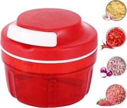 Groente- en uienhakker, handmatige keukenmachine van 300 ml, huishoudelijke hakmolen geschikt voor trekkoord, vleesmolen, keukenaccessoire, rood. — thumbnail 1
