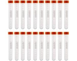 Centrifugebuizen 15 ml, Set van 20, Plastic Testbuizen met Schroefdop, Gegradueerde Monsterhouders voor Laboratorium en Chemische Experimenten