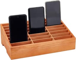 Houten Opbergdoos voor Mobiele Telefoons met 24 Vakjes, Ideaal voor Klaslokalen en Kantoororganisatie, Multifunctionele Mobiele Telefoonhouder voor Docenten en Studenten — thumbnail 1