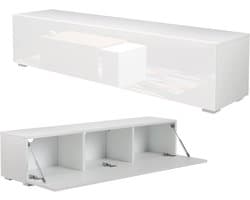 TV Kast - Lowboard Media Console - Woonkamer Opbergen - Hangend of Staand - 140 cm Breed - Wit Mat/Hoogglans