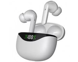 Draadloze Bluetooth-koptelefoon, stereokoptelefoon, led-display, 3D-surroundgeluid, ingebouwde microfoon, wit.