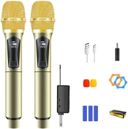 Microfoon-Professionele Draadloze Microfoon Set - 2.4 GHz Dynamisch Systeem -Goud- 60 Meter Bereik - Lange batterijduur- USB-C Oplaadbaar - Voor Karaoke, DJ, Bruiloft , Kerk - Zwart — thumbnail 1