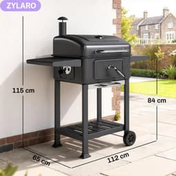 Premie Houtskool Barbecue - Smoker Barbecue - Barbecuegrill - Grillwagen - Houtskoolgrill - Houtskoolgrill met Deksel, Thermometer, Handvat & Bijzettafel - BBQ voor buiten, tuin - Zwart — thumbnail 2