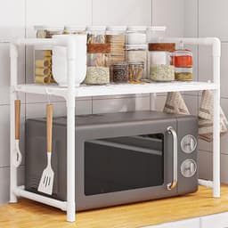 Magnetronstandaard - Keukenrek - Keuken organiseren - Dubbellaags met haken - Vergroot ruimte - Twee bloemen — thumbnail 3