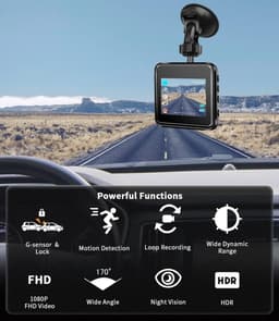 Dash Cam Voorkant - Auto Rijcamera - Rijomstandigheden Registreren - 170 Graden Groothoek - 2 Inch Scherm - Zwart — thumbnail 3