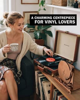 Vinyl Platenhouder - LP Standaard - Now Playing Vinyl Display - Albumhouder - Vinylplaten Opslag - Spiraalgroef Textuur - LP Vinyl Houder - Rustiek Woonaccessoire - Vinyl Liefhebbers Cadeau - Platenstandaard - LP Accessoires - Zwart — thumbnail 5