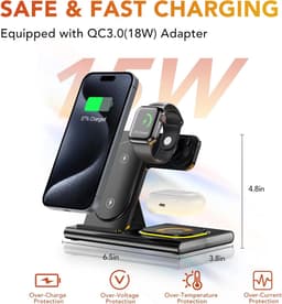 3-in-1 oplaadstation geschikt voor iPhone 17 – Draadloze oplader geschikt voor Apple-apparaten (iPhone 17, 16, 15, 14, 13, 12, 11 Pro Max) – Opvouwbare draadloze oplaadstandaard geschikt voorApple Watch-series en AirPods — thumbnail 5