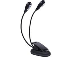 Boeklamp Dubbele Arm - Leeslamp Clip - Muziekstand Verlichten - Verstelbare Dubbele Hals - 29 cm - Zwart